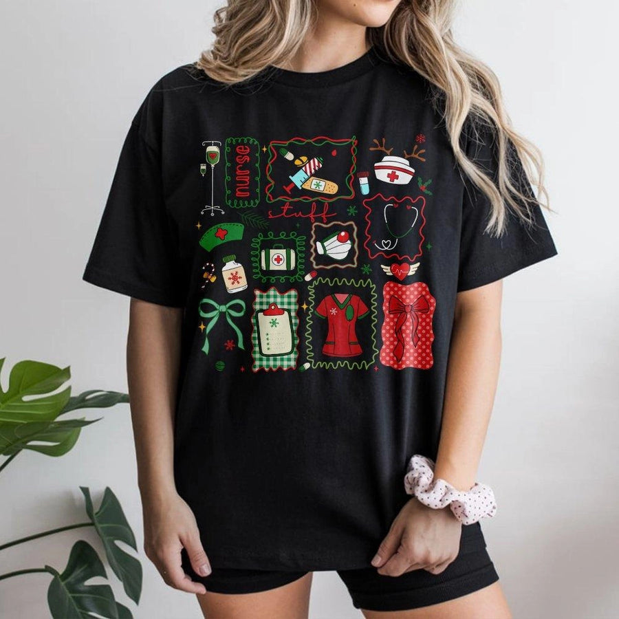 Christmas Nurse T-Shirt | Holiday Medical Supplies Graphic | Premium 100% Cotton Tee | Cute RN Gift for Christmas Parties
