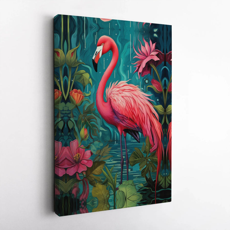 Pink Flamingo Wall Art | Lush Tropical Jungle Canvas | Gallery-Wrapped Premium Decor | Exotic Botanical Home Gift