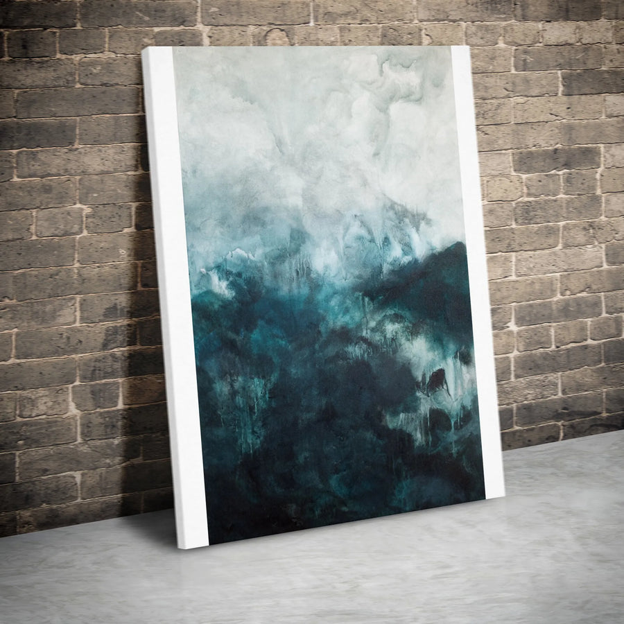 Moody Abstract Ocean Vertical Canvas | Stormy Seascape Watercolor Painting | Premium Gallery Wrapped Canvas | Modern Living Room Decor Gift