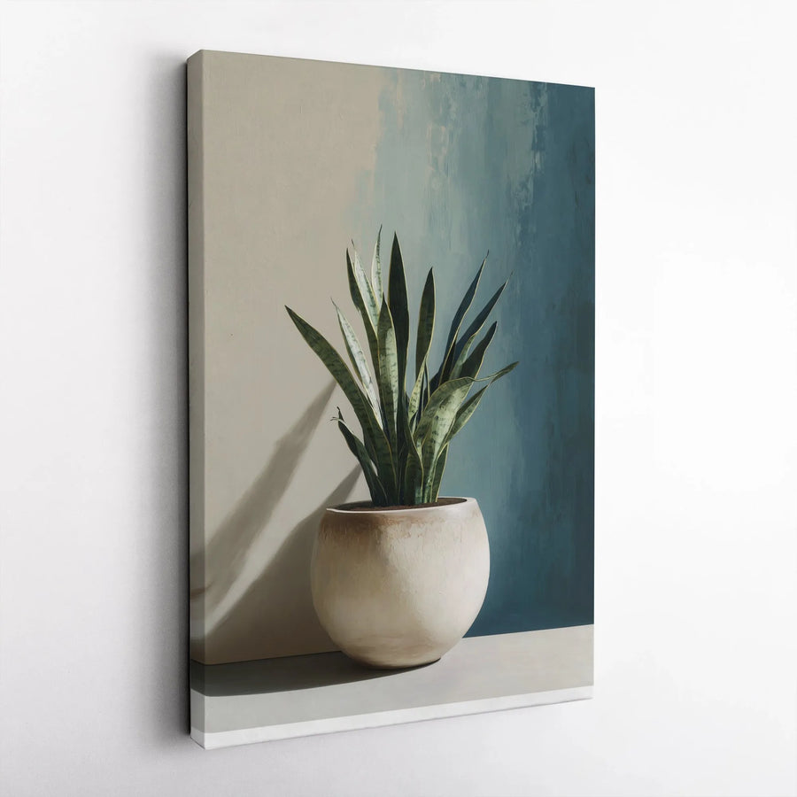 Modern Snake Plant Canvas Print | Minimalist Botanical Wall Art with Two-Tone Background | Premium Fade-Resistant Print | Living Room & Office Decor Gift