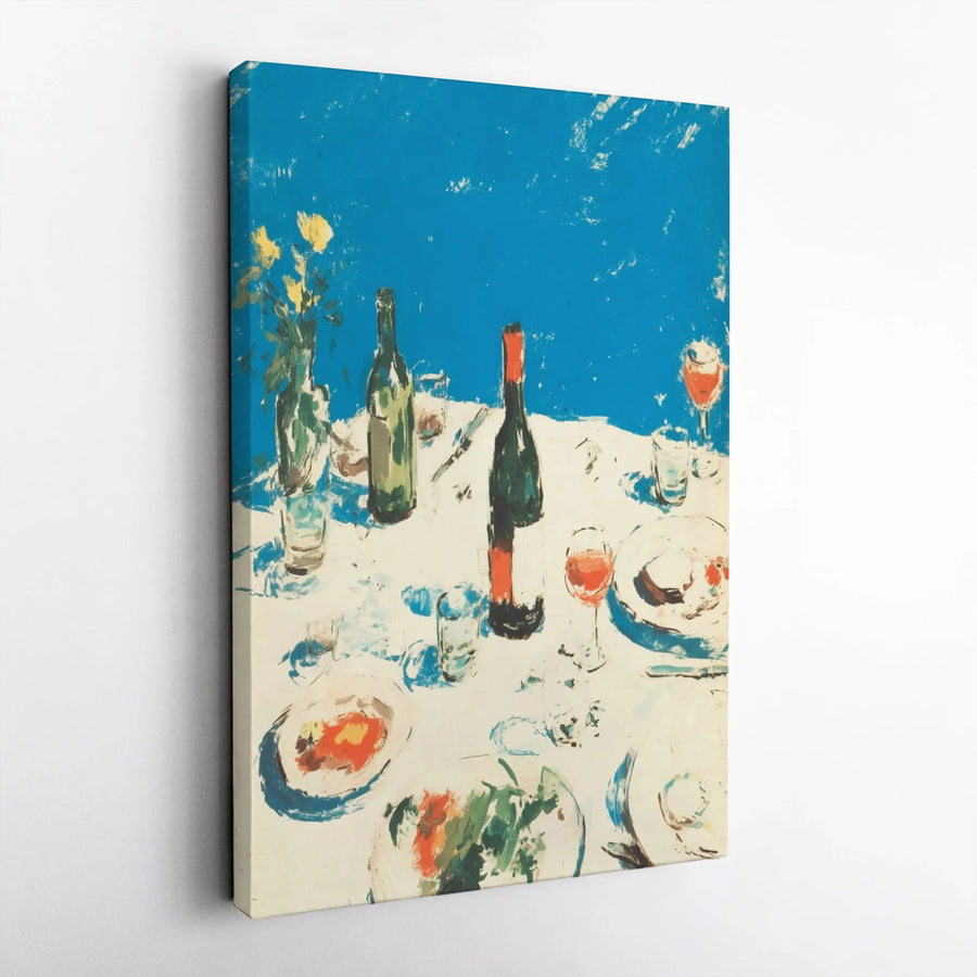 Wine Dinner Table Canvas Art | Impressionist French Bistro Painting | Premium Gallery Wrap Wall Decor | Dining Room Kitchen Gift for Wine Lovers