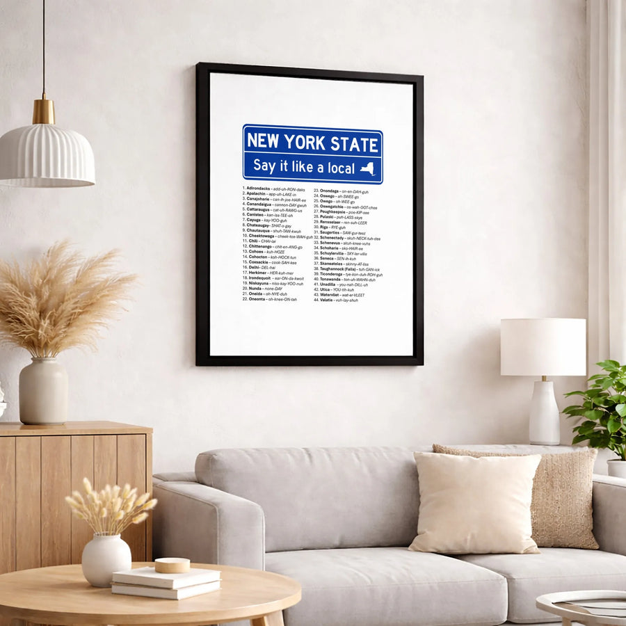 New York State Pronunciation Poster | Say It Like A Local Funny Map | Premium Gallery Canvas | Unique Gift For New Yorkers & Ex-pats