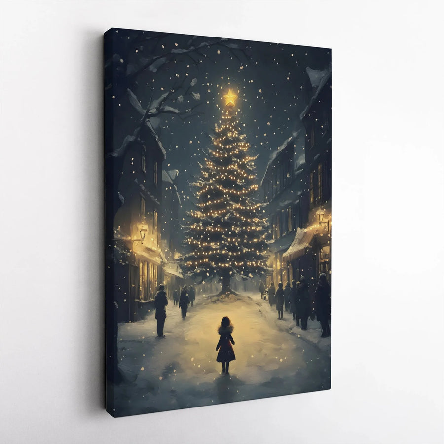 Christmas Village Canvas Print | Snowy Night Illuminated Tree Wall Art | Premium Gallery Wrapped Decor | Festive Holiday Gift for Home