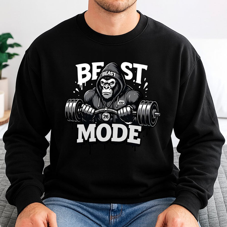 Beast Mode Sweatshirt | Powerlifting Gorilla Gym Graphic | Premium Cotton Blend Unisex Crewneck | Motivational Fitness Gift for Lifters