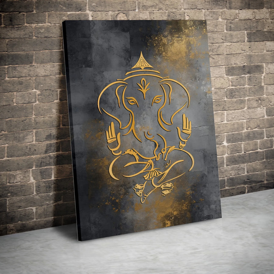 Ganesha Canvas Wall Art | Modern Gold Ganesha Line Art | Premium Gallery Canvas | Spiritual Home Decor & Yoga Studio Gift