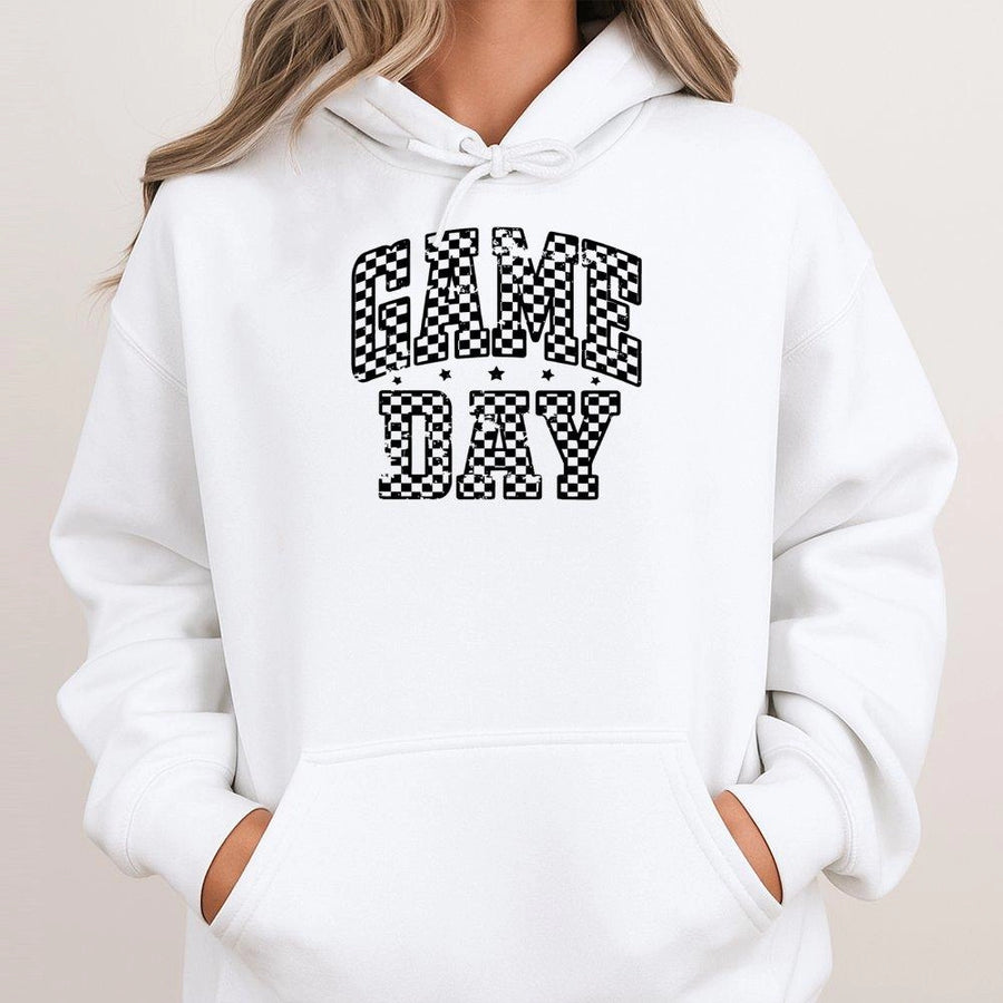 Game Day Hoodie | Checkered Sports Graphic Pullover | Premium Cotton Blend | Gift for Baseball Mom or Fan
