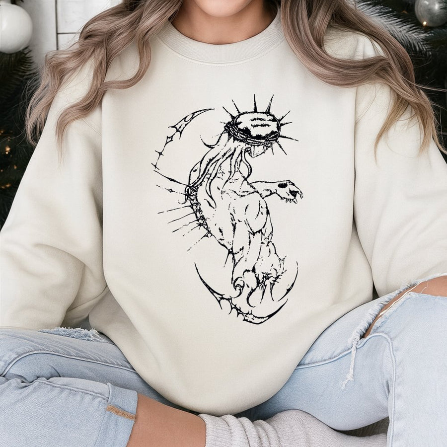 Gothic Jesus Sweatshirt | Dark Aesthetic Crown of Thorns Graphic | Premium Cotton Blend Crewneck | Edgy Streetwear for Men and Women