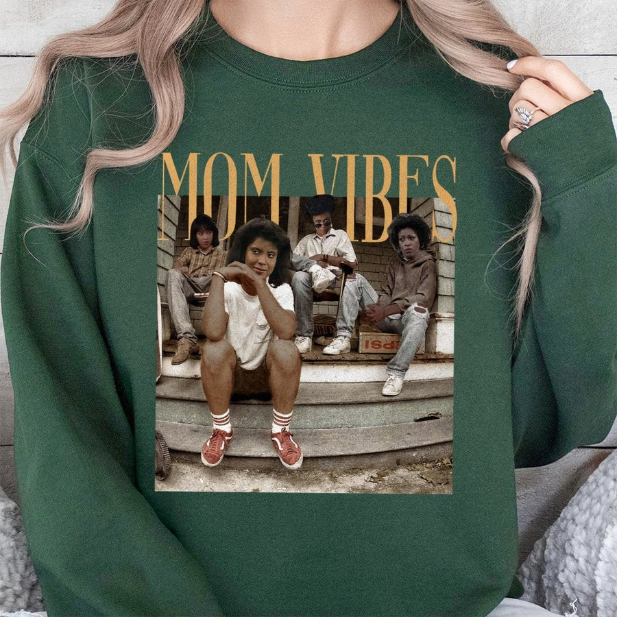 Mom Vibes Sweatshirt | 90s Sitcom Nostalgia Graphic Tee | Premium Cotton Blend Crewneck | Retro Black Mom Life Gift for Women