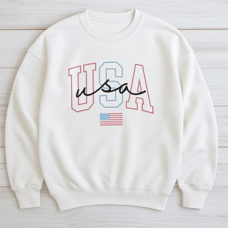 Patriotic USA Sweatshirt | Modern American Flag Graphic Tee | Premium Soft Cotton | 4th of July Gift for Women