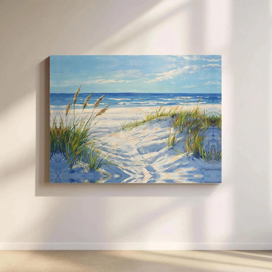 Beach Canvas Wall Art | Coastal Seascape with Sand Dunes | Thick Gallery Wrap Canvas | Coastal Home Decor Gift
