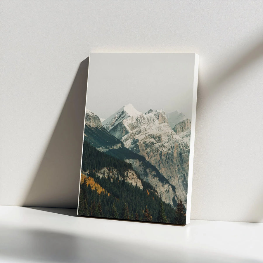 Misty Mountain Vertical Canvas | Snowy Peak Forest Landscape Photography | Premium 1.25" Gallery Wrap | Modern Home & Rustic Cabin Wall Decor Gift