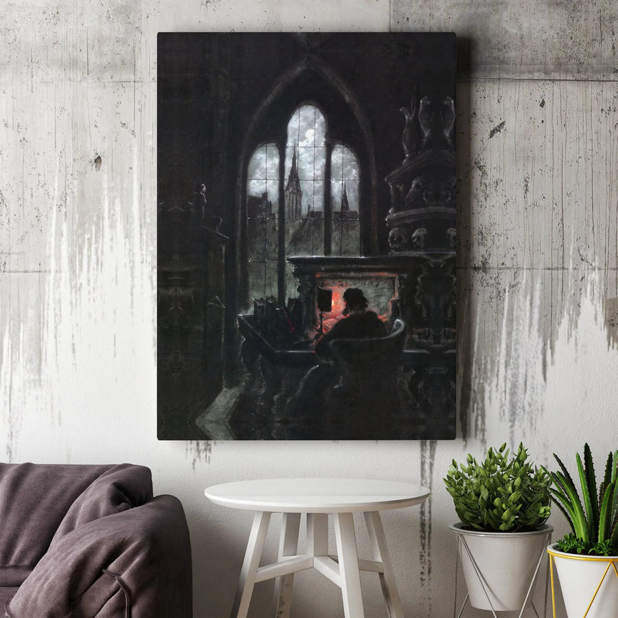 Dark Academia Wall Art Canvas | Moody Gothic Writer Study Print | Premium Gallery Wrap Decor | Atmospheric Home Office Library Gift