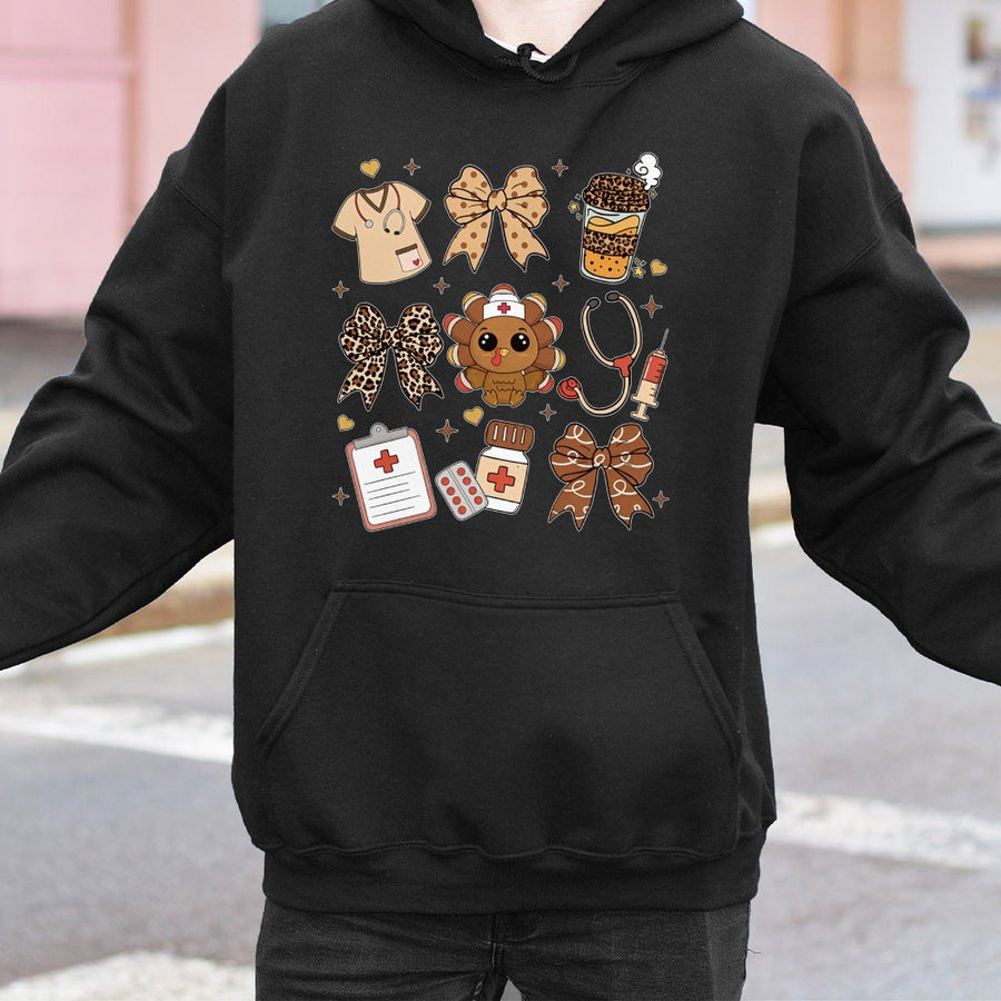Nurse Thanksgiving Hoodie | Cute Turkey Medical Graphic | Soft Cotton Blend Sweatshirt | Fall Nursing School Gift for Her