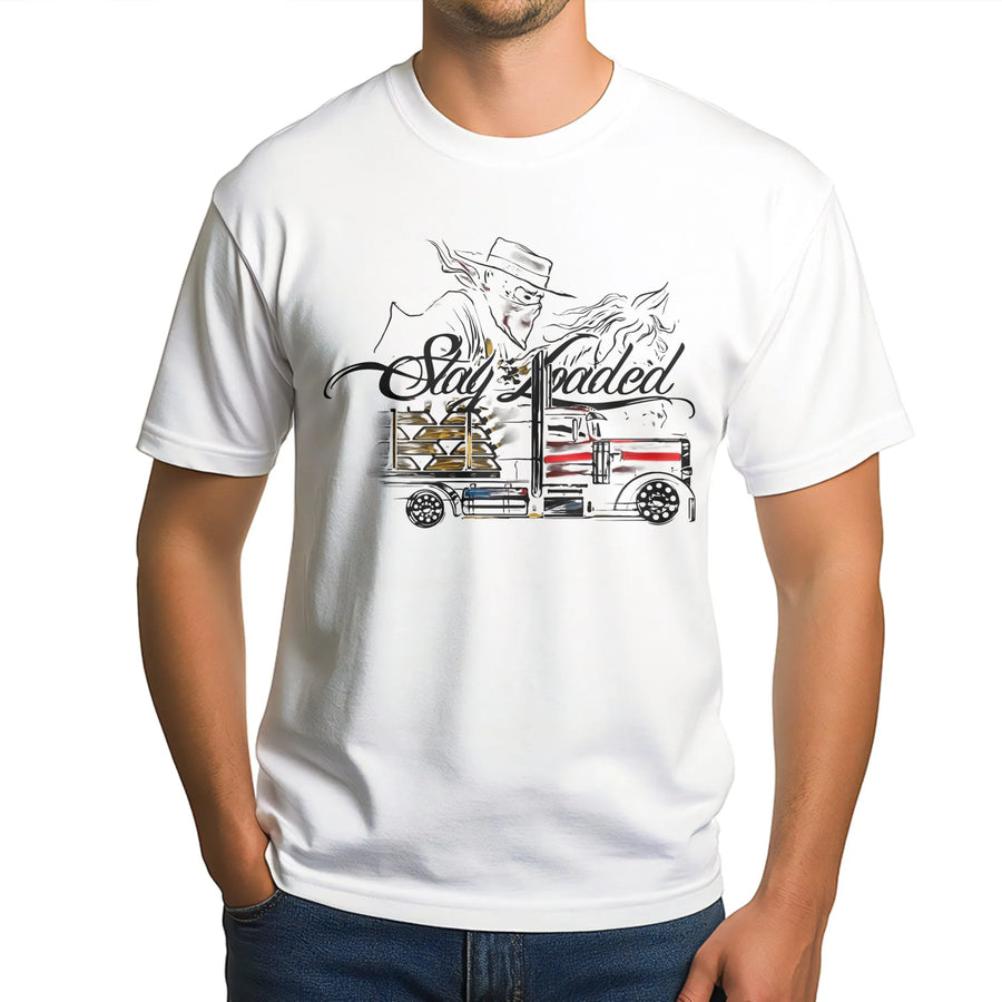 Stay Loaded Trucker T-Shirt | Classic Semi Truck Outline Graphic | Premium Cotton Unisex Tee | Gift for Long Haul Drivers & Truck Enthusiasts