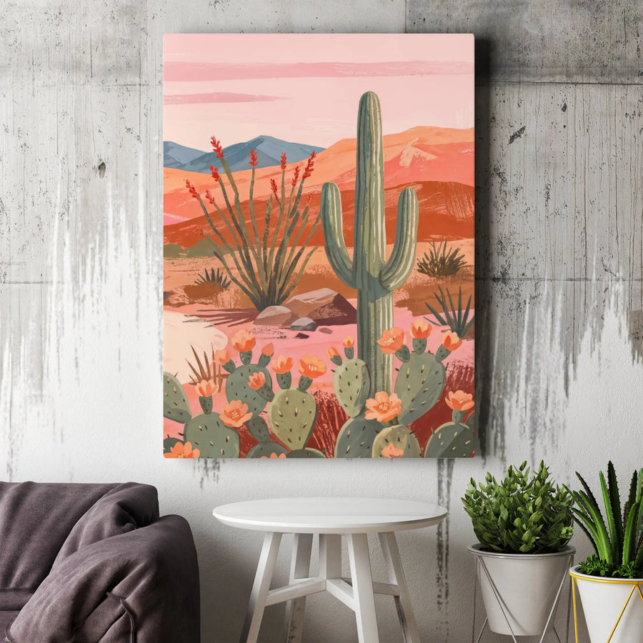 Desert Cactus Vertical Canvas | Boho Southwestern Landscape Print | Premium Thick Gallery Wrap | Living Room Wall Art Gift