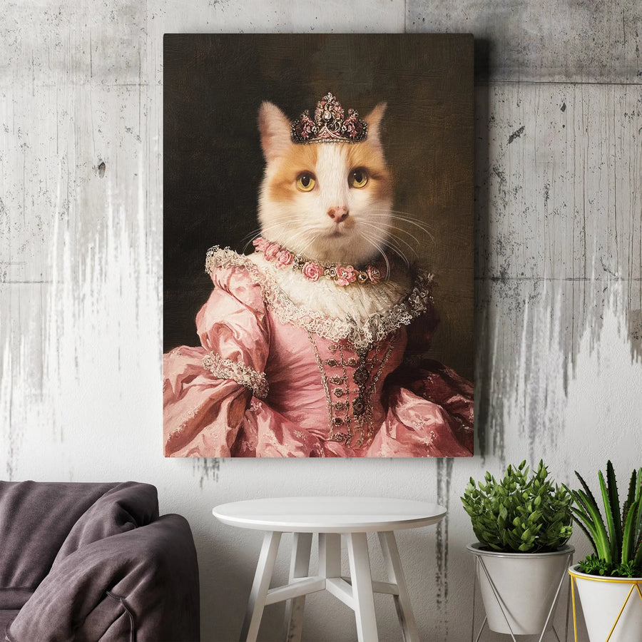 Royal Cat Queen Portrait Canvas | Victorian Era Princess Pet Wall Art | Premium Fade-Resistant Gallery Wrap | Unique Cat Lover Gift Idea