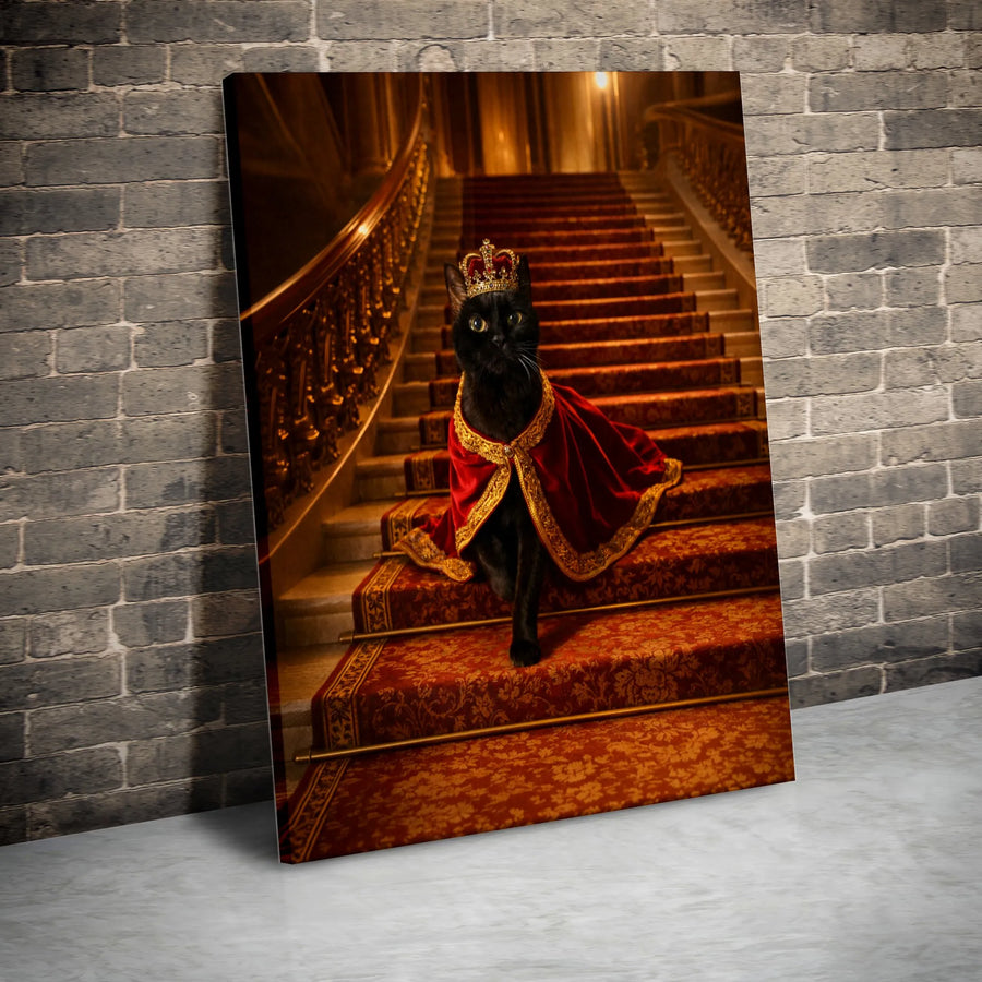 Royal Black Cat Canvas Print | Majestic King Cat Wall Art | Premium Gallery Wrapped Canvas | Unique Funny Gift for Cat Lover