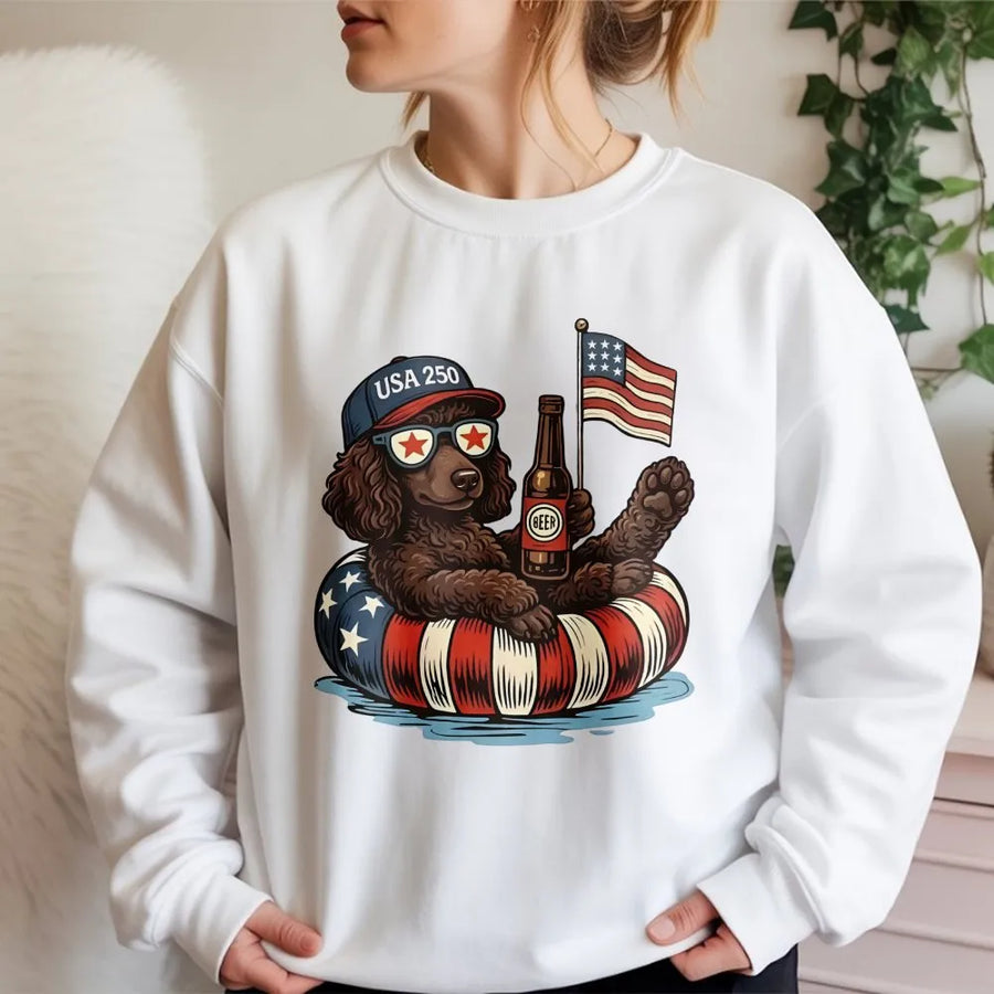 Patriotic Dog Sweatshirt | Funny Beer Dog & Flag Graphic | Soft Cotton Unisex Tee | 4th of July Independence Day Gift for Dog Lovers
