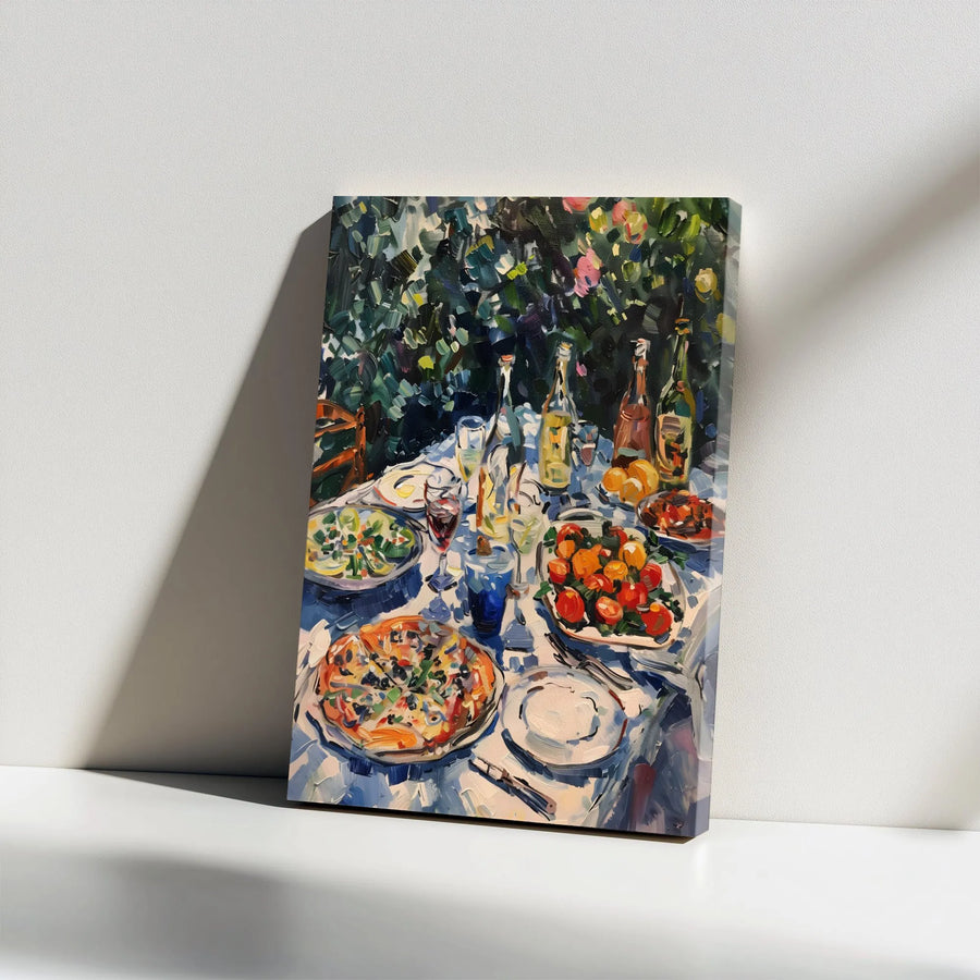 Italian Alfresco Dining Canvas Print | Vibrant Impressionist Painting | Premium Thick Gallery Wrap | Kitchen & Dining Room Wall Decor Gift