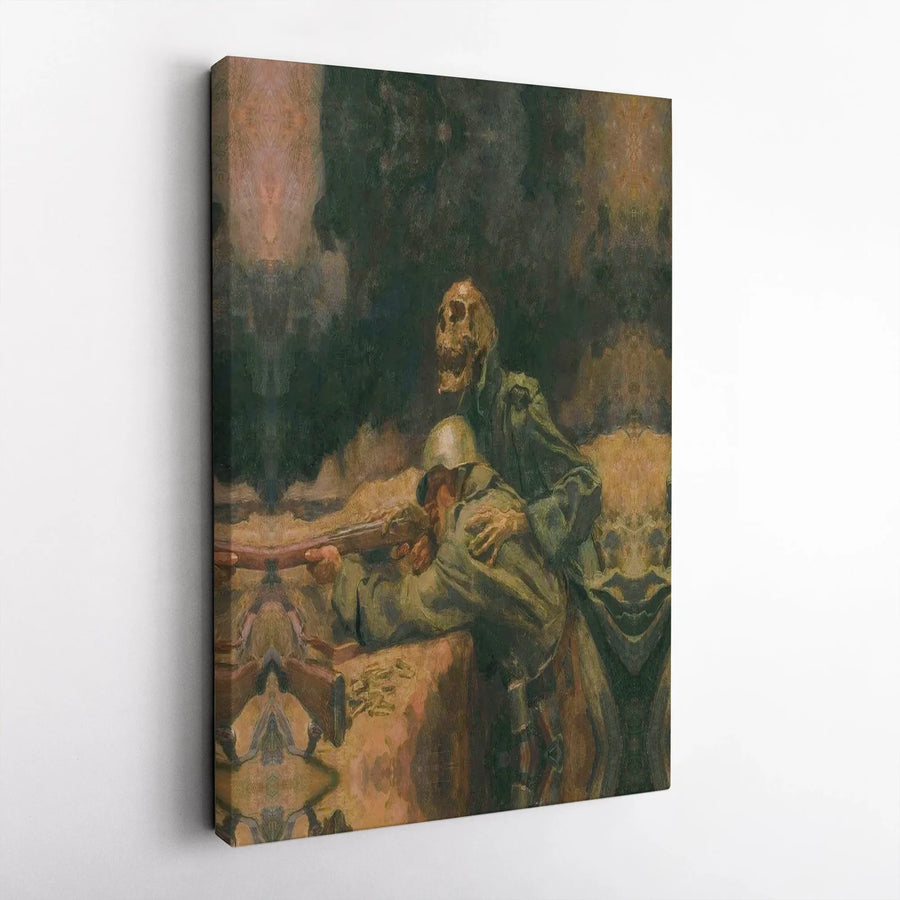Soldier and Death Canvas Art | Vintage WW1 Trench Warfare Painting | Premium Thick Canvas Wall Decor | Gift for Military History Buff