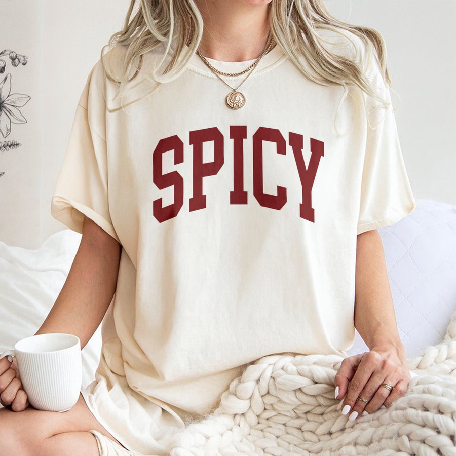 Spicy Varsity T-Shirt | Retro Lettering Slogan Graphic | 100% Cotton Premium Tee | Funny Sassy Gift For Her & Him