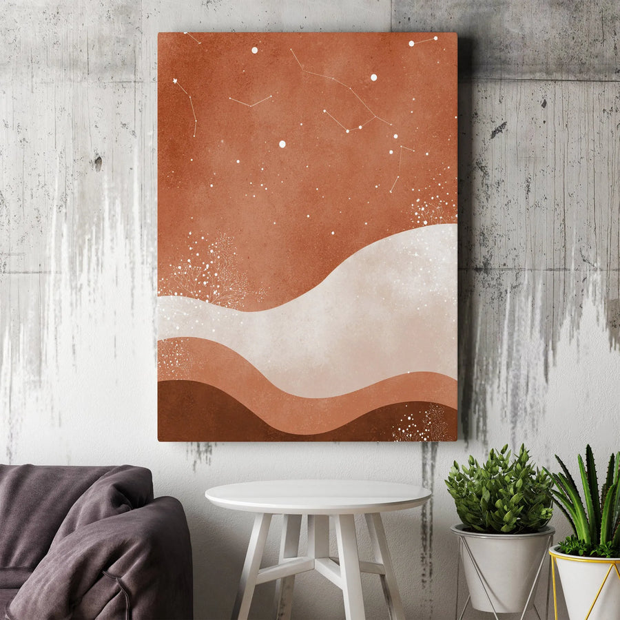 Boho Abstract Wall Art | Terracotta Desert Hills and Night Sky Constellation | Premium Gallery Wrap Canvas | Modern Home Office Decor Gift