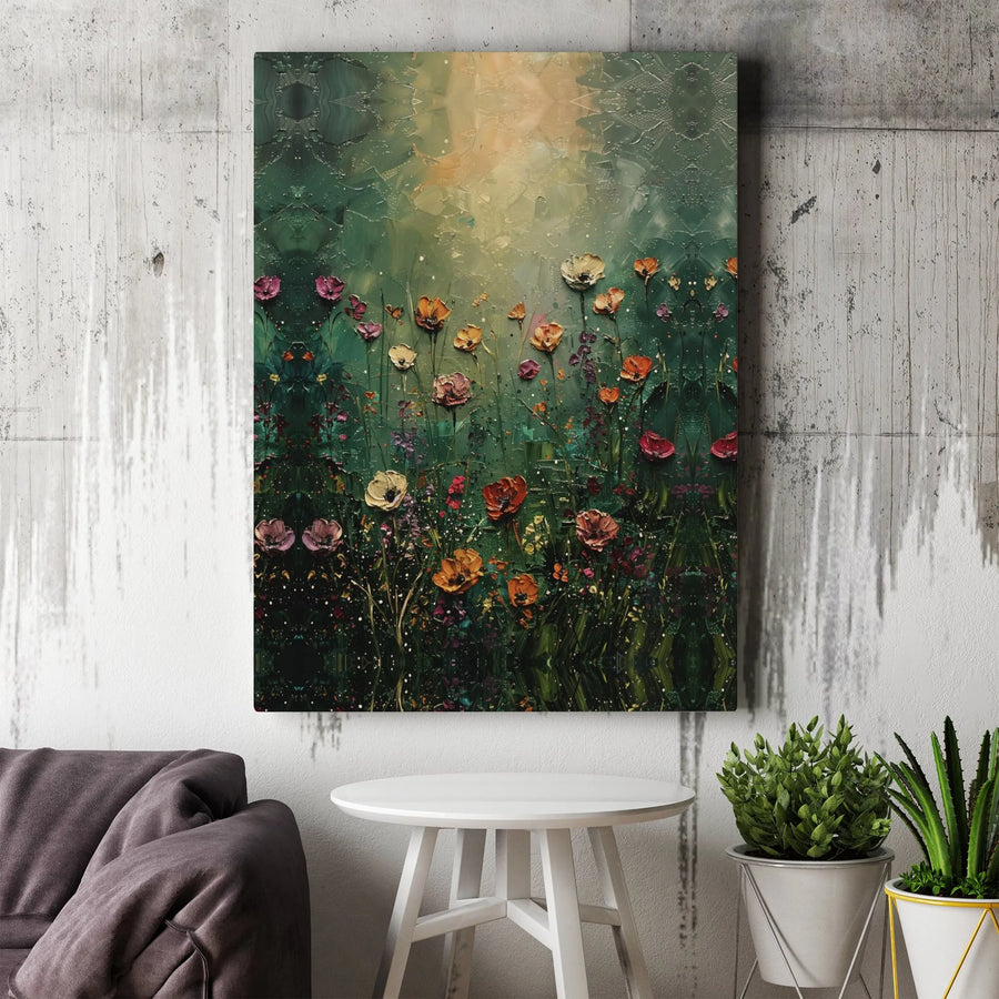 Wildflower Field Canvas Wall Art | Abstract Impasto Floral Oil Painting Style | Premium 1.25" Gallery Wrap | Botanical Home Decor Gift