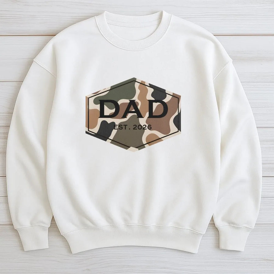 Dad Est 2026 Sweatshirt | Camouflage Badge Graphic | Premium Cotton Blend | Gift For New Dad, Expecting Father