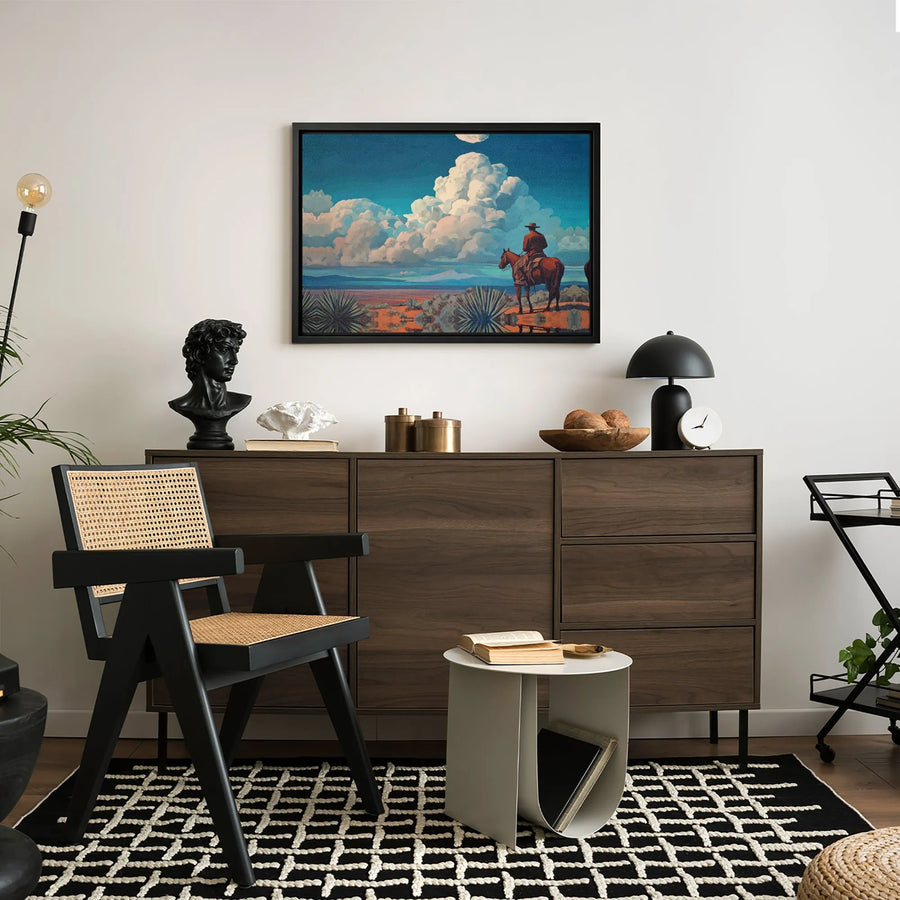 Western Cowboy Canvas Wall Art | Desert Landscape With Clouds | Premium Gallery Wrap Print | Southwestern Home Decor Gift