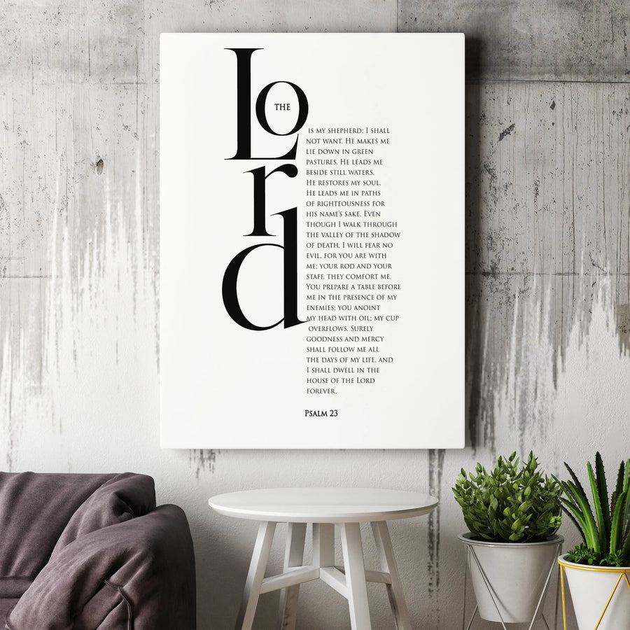 The Lord is My Shepherd Canvas Print | Psalm 23 Bible Verse Wall Art | Modern Minimalist Scripture Decor | Premium Christian Gift