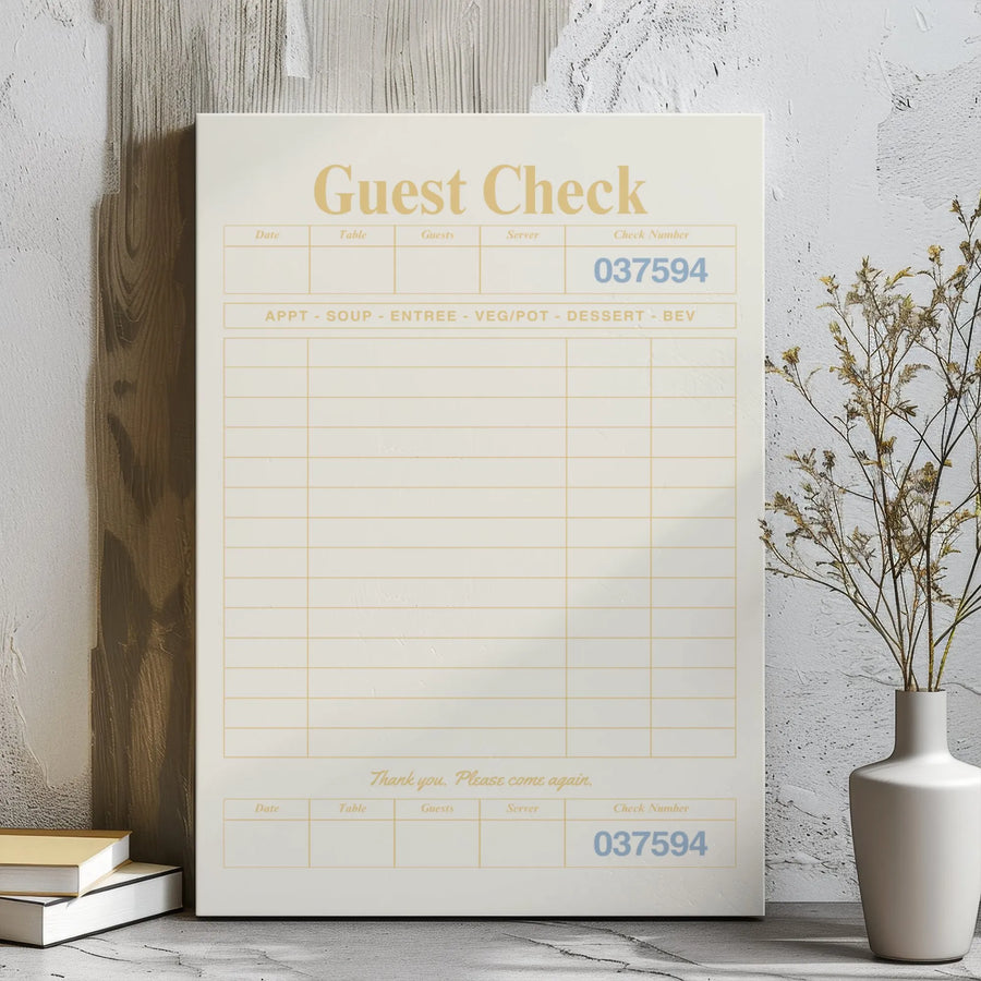 Guest Check Canvas Wall Art | Vintage Restaurant Receipt Decor | Gallery Wrap Premium Print | Unique Kitchen Dining Room Gift