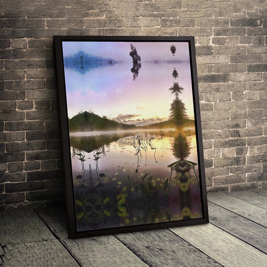 Abstract Lake Landscape Canvas | Surreal Nature Wall Art | Premium 1.25 Inch Gallery Wrap | Modern Home Office Decor Gift
