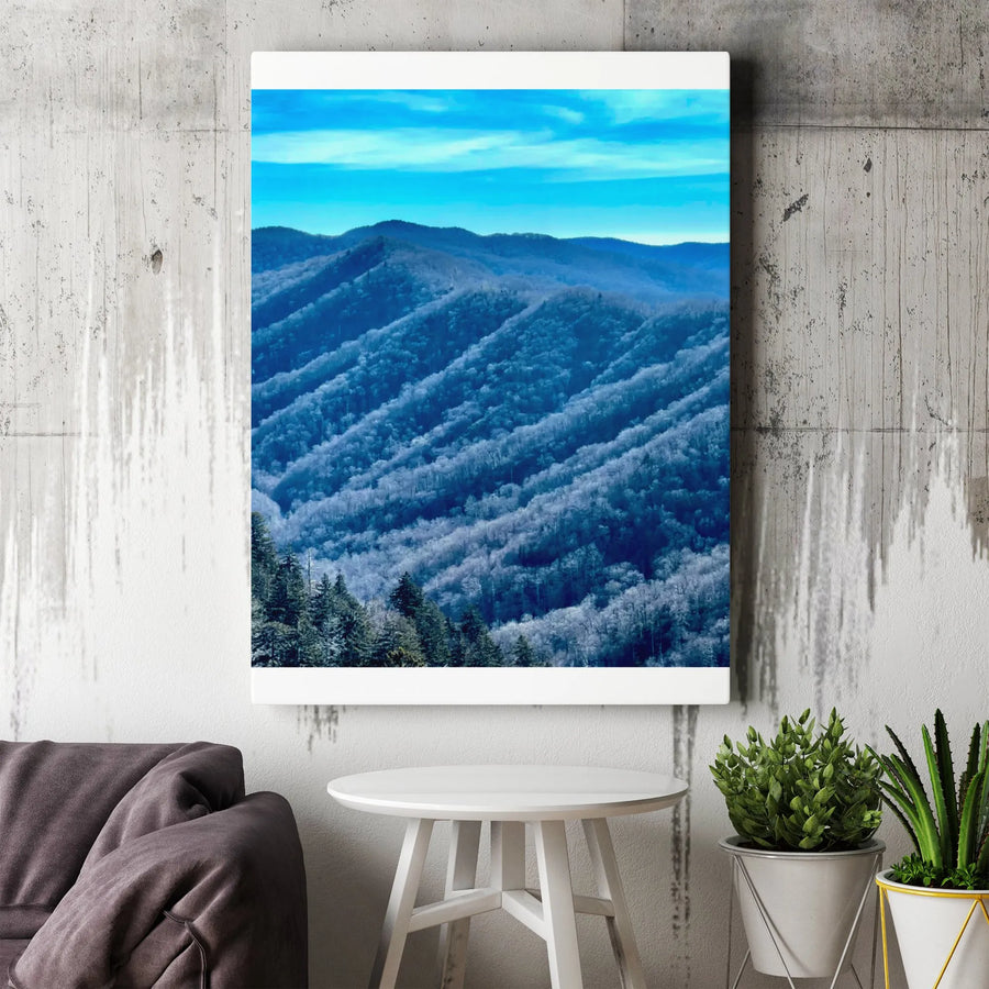 Winter Mountain Canvas Print | Smoky Mountains Landscape Photography | Premium Gallery Wrapped Canvas | Rustic Cabin Wall Decor Gift