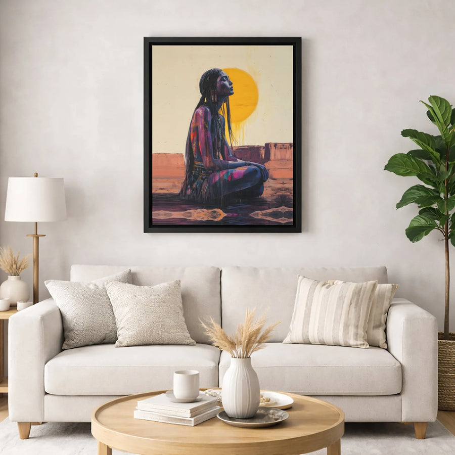Native American Woman Wall Art | Abstract Meditating Portrait | Premium Gallery Wrapped Canvas | Southwestern Home Decor Gift