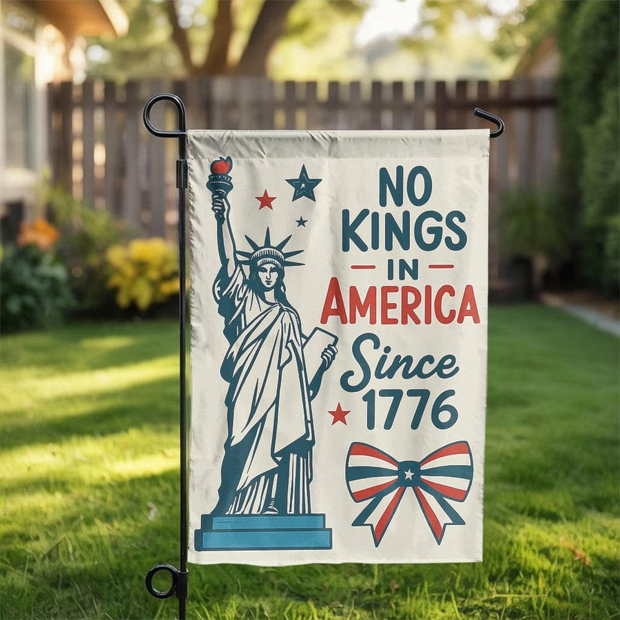 No Kings In America Garden Flag | Statue of Liberty 1776 Patriotic Design | Premium Weather-Resistant Polyester | Outdoor Yard Decor Gift