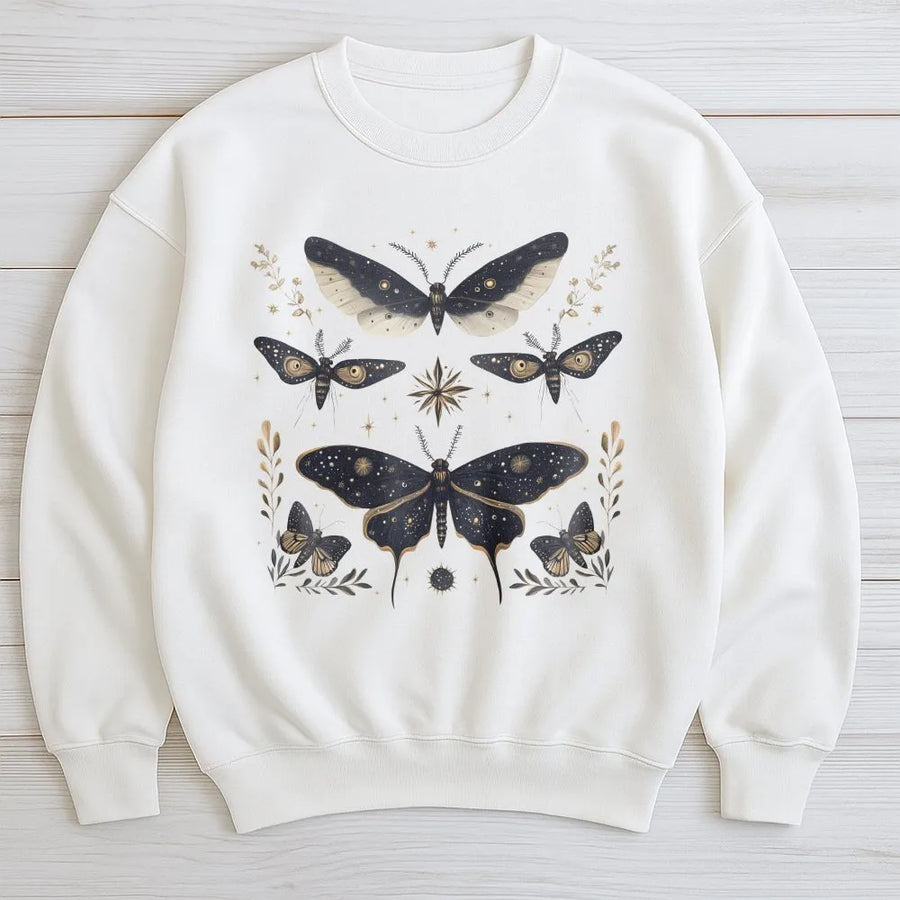 Celestial Luna Moth Sweatshirt | Mystical Moon Phase & Wildflower Graphic | Premium Cotton Blend Sweatshirt | Witchy Cottagecore Aesthetic Gift