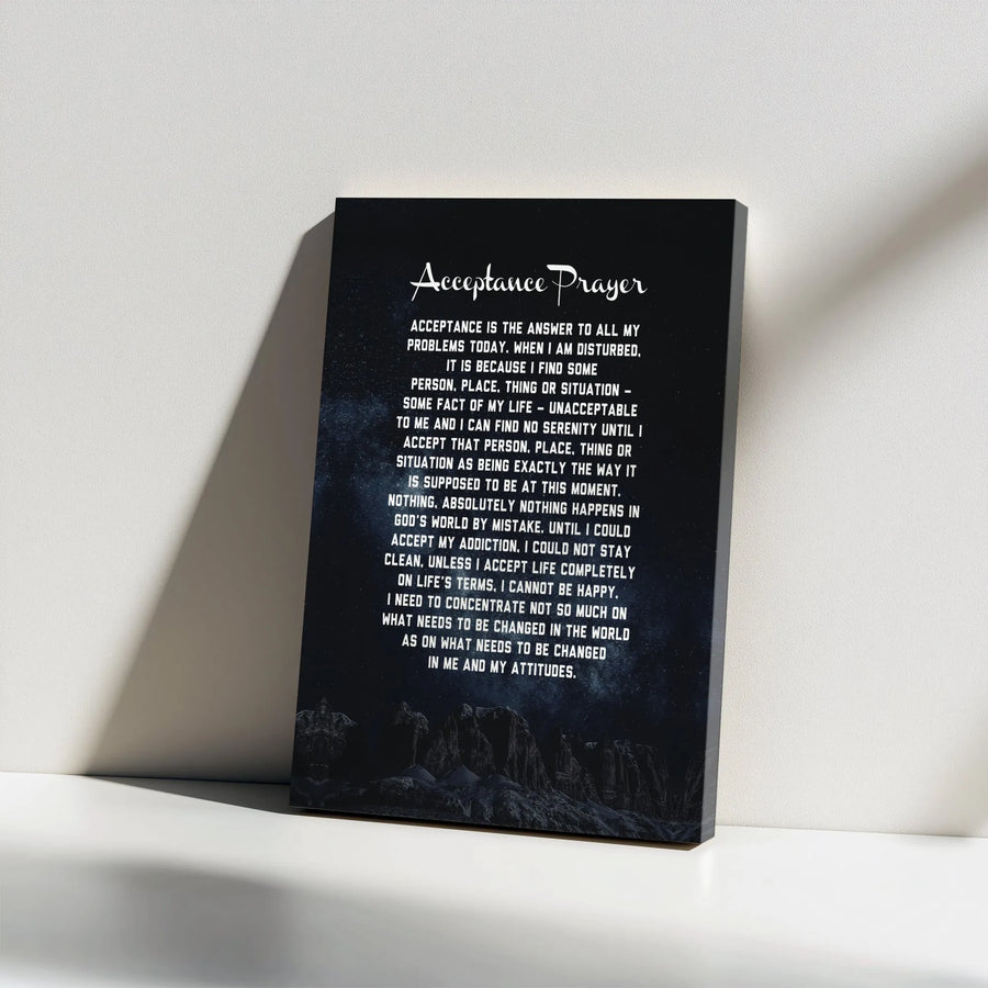 Acceptance Prayer Canvas Wall Art | Serenity Prayer Inspiring Quote | Premium Gallery Wrap Decor | Recovery Gift for Sobriety Support
