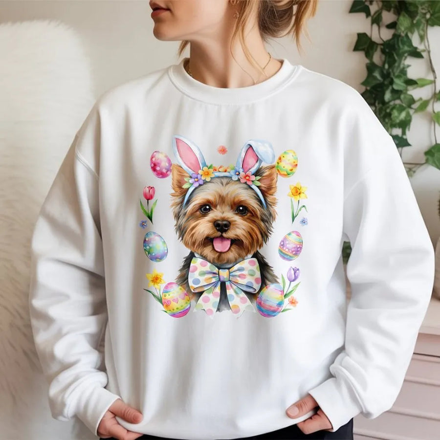 Yorkshire Terrier Easter Sweatshirt | Watercolor Bunny Ears Puppy Design | Premium Cotton Blend | Cute Spring Dog Mom Gift