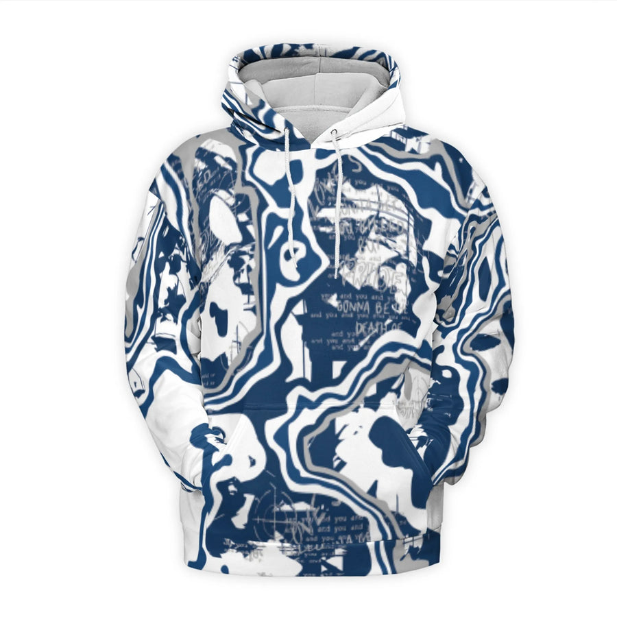 Abstract Liquid Marble 3D Hoodie | Blue and White Swirl Graphic Print | Premium Polyester Fleece Pullover | Unisex Streetwear Gift for Adults
