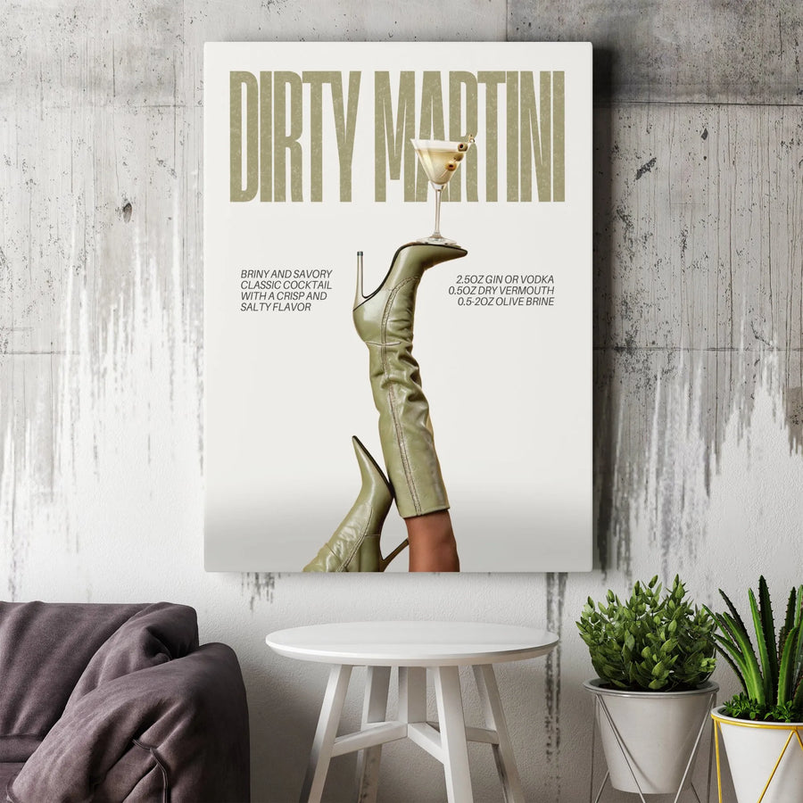 Dirty Martini Recipe Wall Art | Trendy Aesthetic Cocktail Poster | Premium Gallery-Wrapped Canvas | Bar Decor Gift for Her