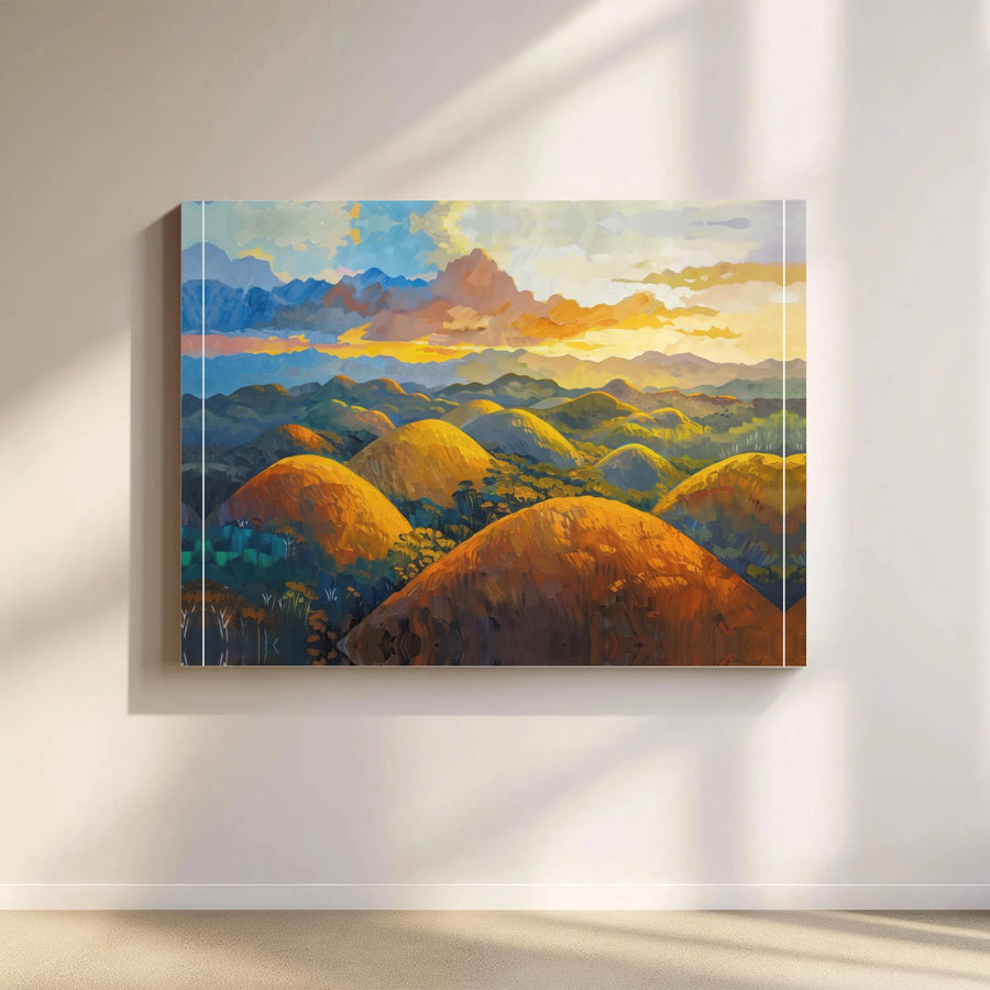 Chocolate Hills Landscape Canvas Art | Impressionist Sunset Wall Decor | Premium 1.25" Gallery Wrap | Philippines Travel Gift