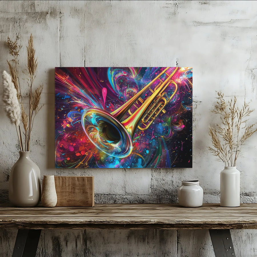 Colorful Trombone Canvas Print | Abstract Music Instrument Wall Art | Premium Gallery-Wrapped Decor | Gift for Musician or Band Director