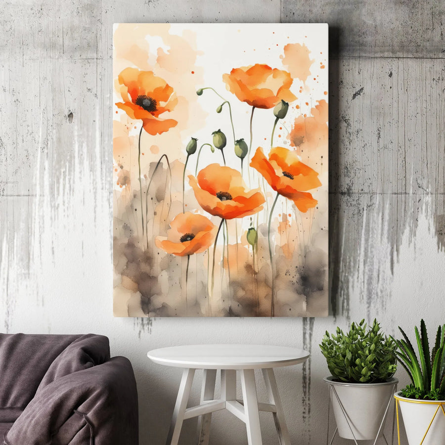 Watercolor Poppy Canvas Wall Art | Modern Botanical Painting Print | Premium Thick Gallery Wrap Canvas | Minimalist Living Room Decor Gift