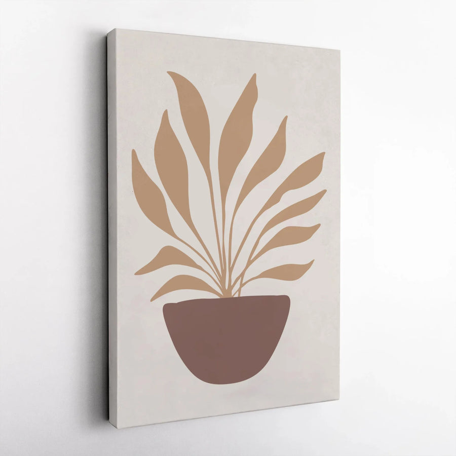 Boho Potted Plant Vertical Canvas | Minimalist Botanical Wall Decor | Premium Gallery Wrapped Print | Bohemian Living Room Decor Gift