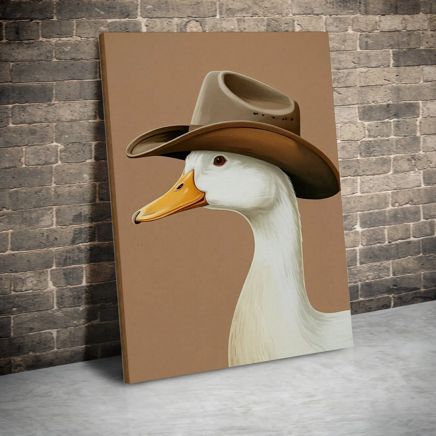 Cowboy Duck Canvas Art | Quirky Farm Animal Wall Decor | Premium 1.25-Inch Gallery Wrap | Funny Western Ranch Gift for Home Office
