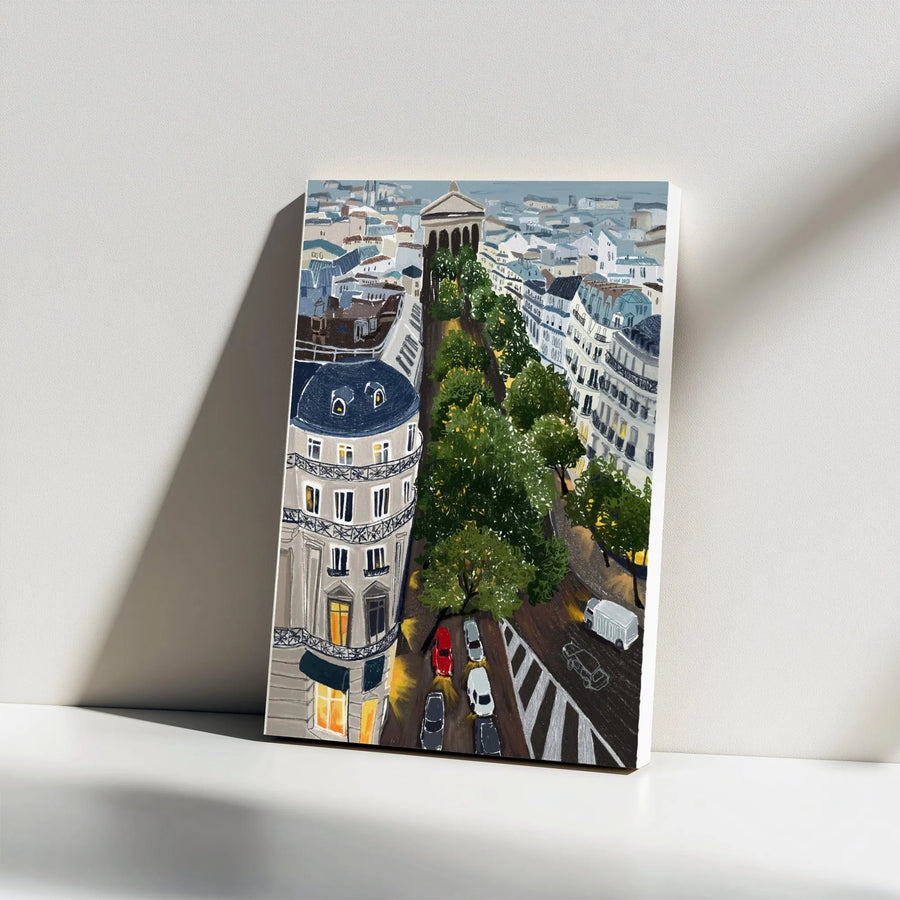 Paris Street Scene Canvas Wall Art | Artistic Parisian Cityscape Illustration | Premium Gallery Canvas | France Lover Gift & European Home Decor