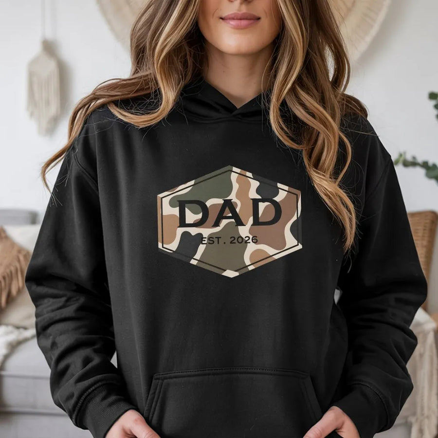 Dad Est 2026 Hoodie | Camouflage Badge Graphic | Premium Cotton Blend | Gift For New Dad, Expecting Father