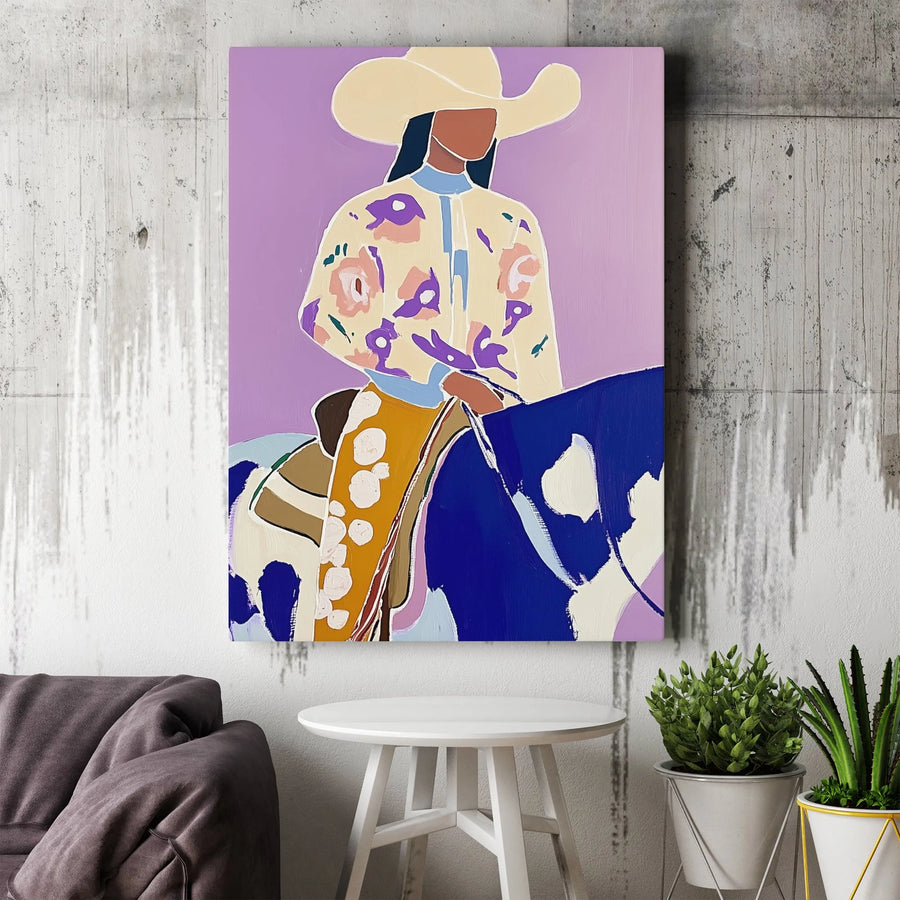Abstract Cowgirl Canvas Wall Art | Modern Minimalist Rodeo Artwork | Premium Gallery Wrapped Canvas | Southwestern Home Decor Gift for Her