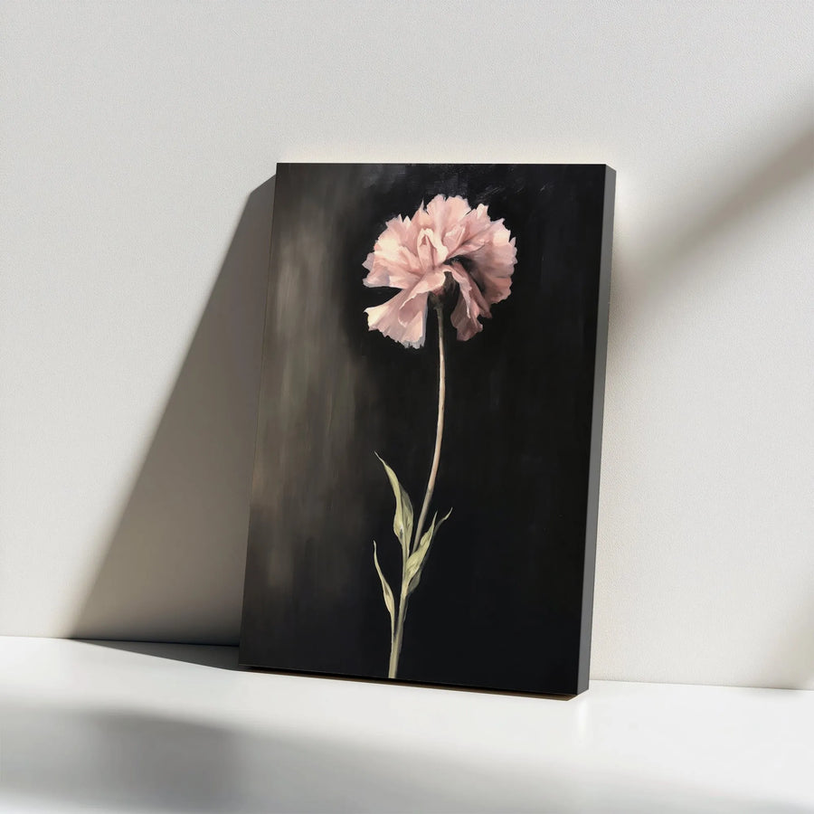 Pink Carnation Canvas Wall Art | Moody Floral Oil Painting Print | Gallery Wrapped 1.25 Inch Thick | Botanical Home Decor Gift