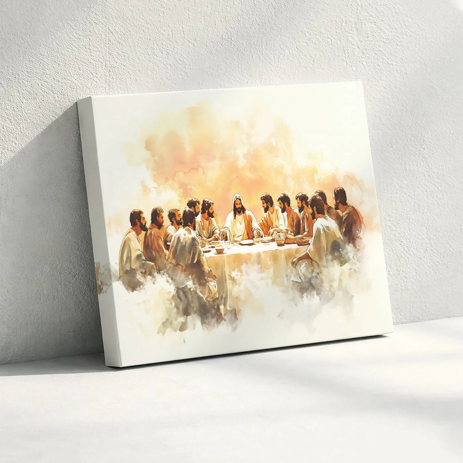 The Last Supper Canvas Print | Watercolor Jesus And Apostles Wall Art | Premium Gallery-Wrapped Decor | Christian Religious Home Gift